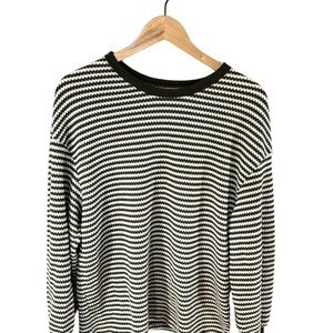 SHEIN Green & White Striped Long Sleeve Knit Top | Size Large